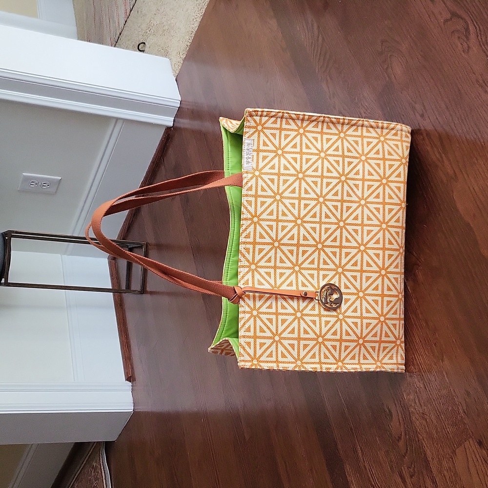 Spartina 449 Orange Geometric Tote with Green Lining